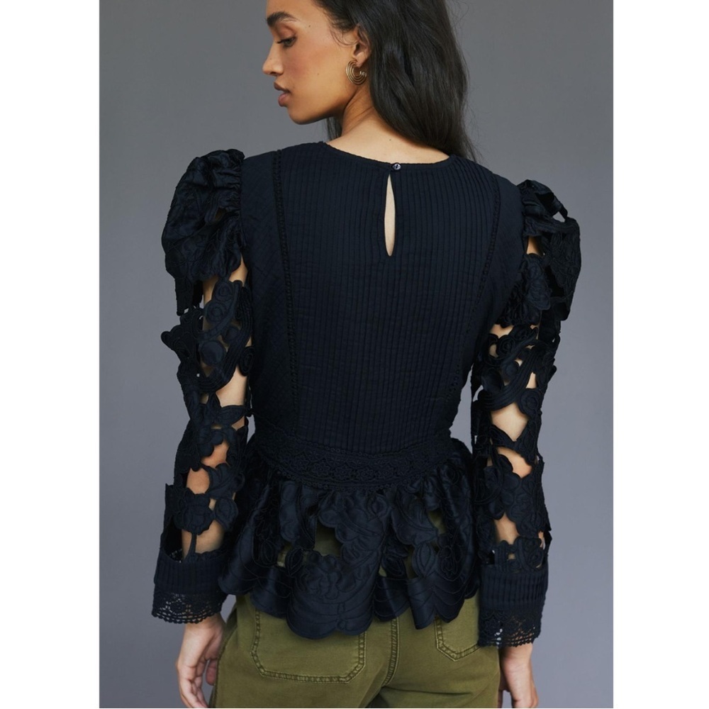 Anthropologie Verb Pallavi Singhee Black Embroidered Cut Out Blouse Small